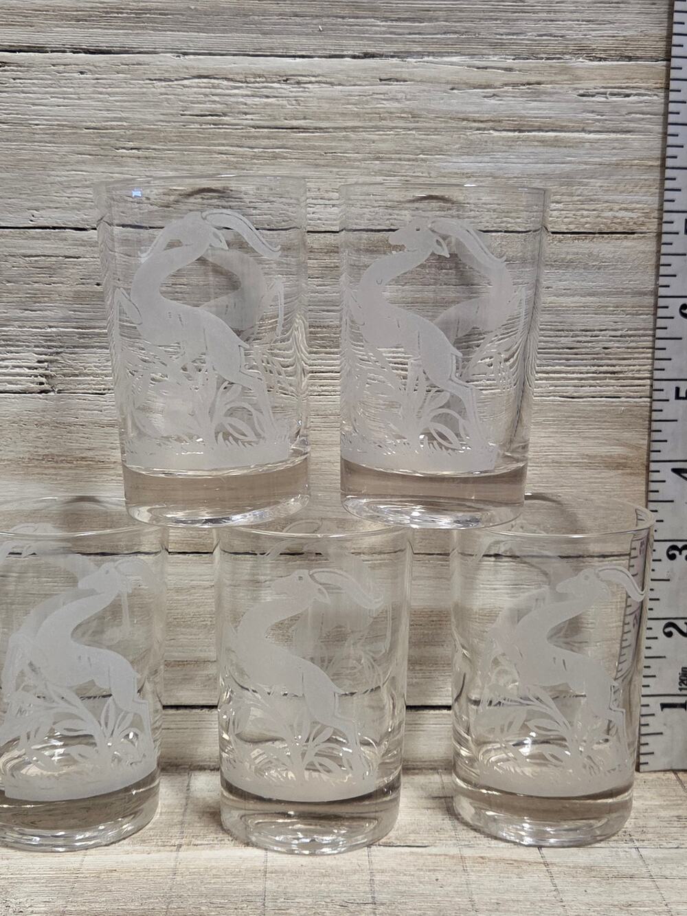 Vintage African Antelope Juice Glasses 5 Frosted Etched Decal Safari Tumblers